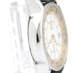 Bvlgari White Stainless Steel and Leather Solotempo ST29S Women's Wristwatch 29MM