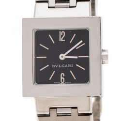 Bvlgari Black Stainless Steel Quadrato SQ22SS Women's Wristwatch 22 MM