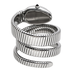 Bvlgari Silver Opaline Guilloché Soleil Stainless Steel Diamond Serpenti Tubogas 101910 Women's Wristwatch 35 mm