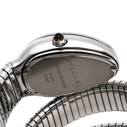 Bvlgari Silver Opaline Guilloché Soleil Stainless Steel Diamond Serpenti Tubogas 101910 Women's Wristwatch 35 mm