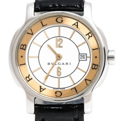 Bvlgari White Stainless Steel and Leather Solotempo ST29S Women's Wristwatch 29MM