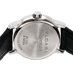 Bvlgari White Stainless Steel and Leather Solotempo ST29S Women's Wristwatch 29MM