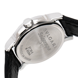 Bvlgari White Stainless Steel and Leather Solotempo ST29S Women's Wristwatch 29MM