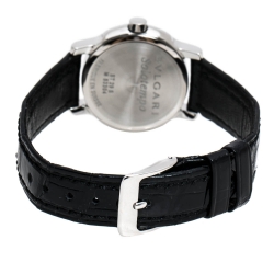 Bvlgari White Stainless Steel and Leather Solotempo ST29S Women's Wristwatch 29MM