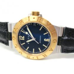 Bvlgari Diagono Wristwatch SS 18K Leather Black Ladies