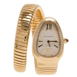 Pre Owned Bvlgari Grey 18K Yellow Gold Serpenti Tubogas Women's Wristwatch 21MM