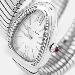 Pre Owned ساعة يد نسائية بلغاري سيربينتي توبوغاس 101910 ستانلس ستيل و ألماس زخارف أشعة الشمس متلالئة فضية 35 مم