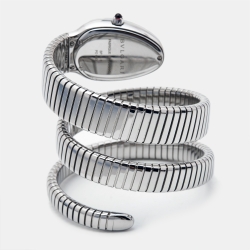 Pre Owned Bvlgari Silver Opaline Stainless Steel Serpenti Tubogas 101911 Women's Wristwatch 35 mm