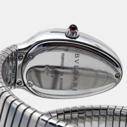 Pre Owned Bvlgari Silver Opaline Stainless Steel Serpenti Tubogas 101911 Women's Wristwatch 35 mm