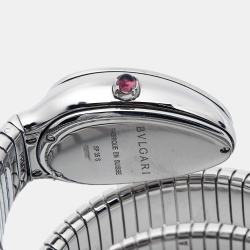 Pre Owned Bvlgari Silver Opaline Stainless Steel Serpenti Tubogas 101911 Women's Wristwatch 35 mm