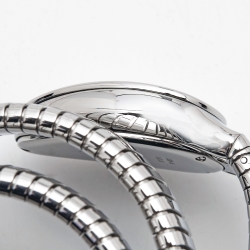 Pre Owned Bvlgari Silver Opaline Stainless Steel Serpenti Tubogas 101911 Women's Wristwatch 35 mm