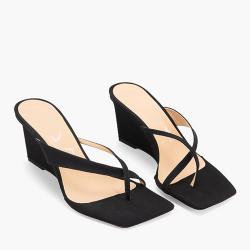 By Far Black Leather Thong Wedge Sandals Size EU 35