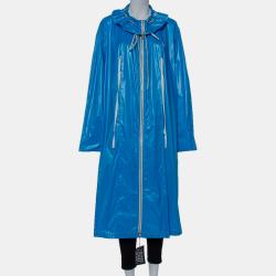 Blue Synthetic Zip Front Oversized Rain Overcoat