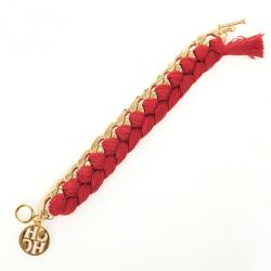 Pre Owned Carolina Herrera Red Cotton Gold Plated Bracelet