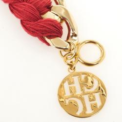 Pre Owned Carolina Herrera Red Cotton Gold Plated Bracelet