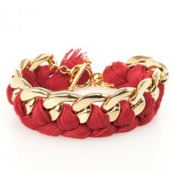 Pre Owned Carolina Herrera Red Cotton Gold Plated Bracelet