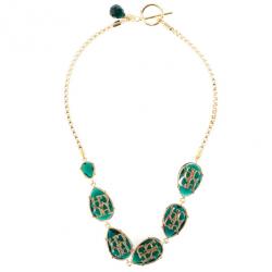 Pre Owned Carolina Herrera Green Chrysoprase Drops Gold Plated Necklace