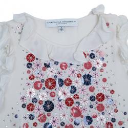Pre Owned Carolina Herrera White Embellished Top S