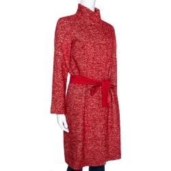 CH Carolina Herrera Red Wool Belted Mid Length Coat M