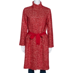 CH Carolina Herrera Red Wool Belted Mid Length Coat M