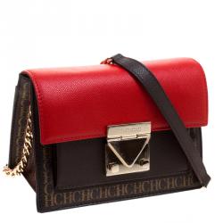 Pre Owned Carolina Herrera Brown/Red Small Carry on Bandoulière Bag