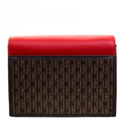 Pre Owned Carolina Herrera Brown/Red Small Carry on Bandoulière Bag