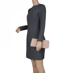 Pre Owned Carolina Herrera Beige Embossed Leather Clutch