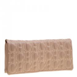 Pre Owned Carolina Herrera Beige Embossed Leather Clutch