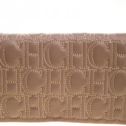 Pre Owned Carolina Herrera Beige Embossed Leather Clutch