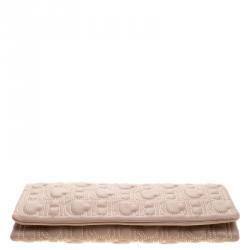 Pre Owned Carolina Herrera Beige Embossed Leather Clutch