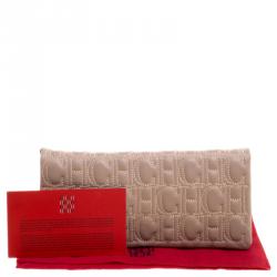 Pre Owned Carolina Herrera Beige Embossed Leather Clutch