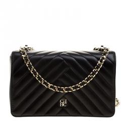 Pre Owned Carolina Herrera Black Quilted Leather Flap Bag
