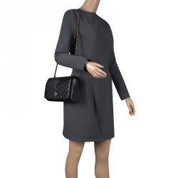 Pre Owned Carolina Herrera Black Quilted Leather Flap Bag