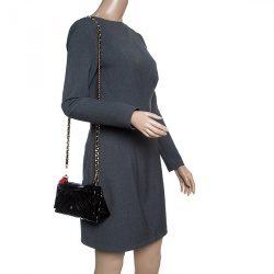 Pre Owned Carolina Herrera Black Quilted Patent Leather Top Handle Bag