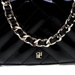 Pre Owned Carolina Herrera Black Quilted Patent Leather Top Handle Bag