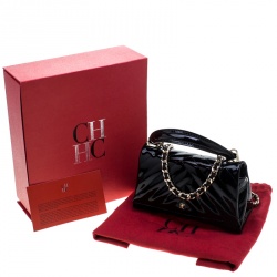 Pre Owned Carolina Herrera Black Quilted Patent Leather Top Handle Bag