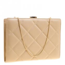 Pre Owned Carolina Herrera Beige Leather Chain Clutch