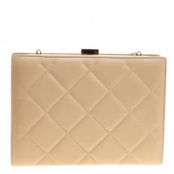 Pre Owned Carolina Herrera Beige Leather Chain Clutch