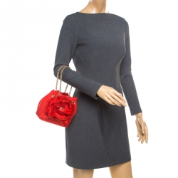 Pre Owned Carolina Herrera Red Nylon Bucket Shoulder Bag