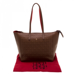 Pre Owned Carolina Herrera Brown Monogram Leather Shopper Tote