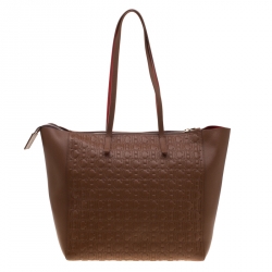 Pre Owned Carolina Herrera Brown Monogram Leather Shopper Tote