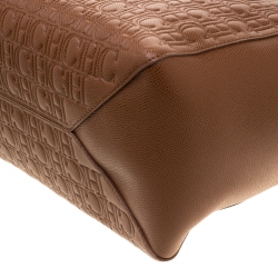 Pre Owned Carolina Herrera Brown Monogram Leather Shopper Tote