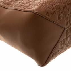 Pre Owned Carolina Herrera Brown Monogram Leather Shopper Tote