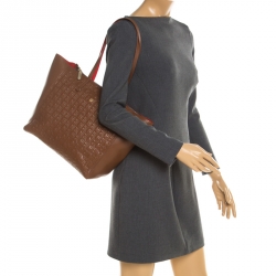 Pre Owned Carolina Herrera Brown Monogram Leather Shopper Tote