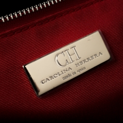 Pre Owned Carolina Herrera Black Monogram Leather Flap Top Handle Bag