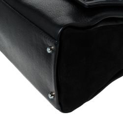 Pre Owned Carolina Herrera Black Monogram Leather Flap Top Handle Bag