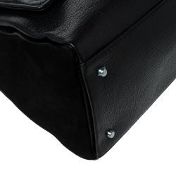 Pre Owned Carolina Herrera Black Monogram Leather Flap Top Handle Bag