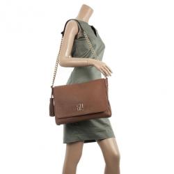 Pre Owned Carolina Herrera Brown Leather Flap Bag