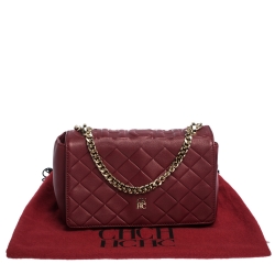 Pre Owned Carolina Herrera Red Quilted Leather Flap Shoulder Bag
