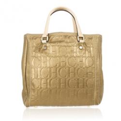 Pre Owned Carolina Herrera Gold Monogram Embossed Tote